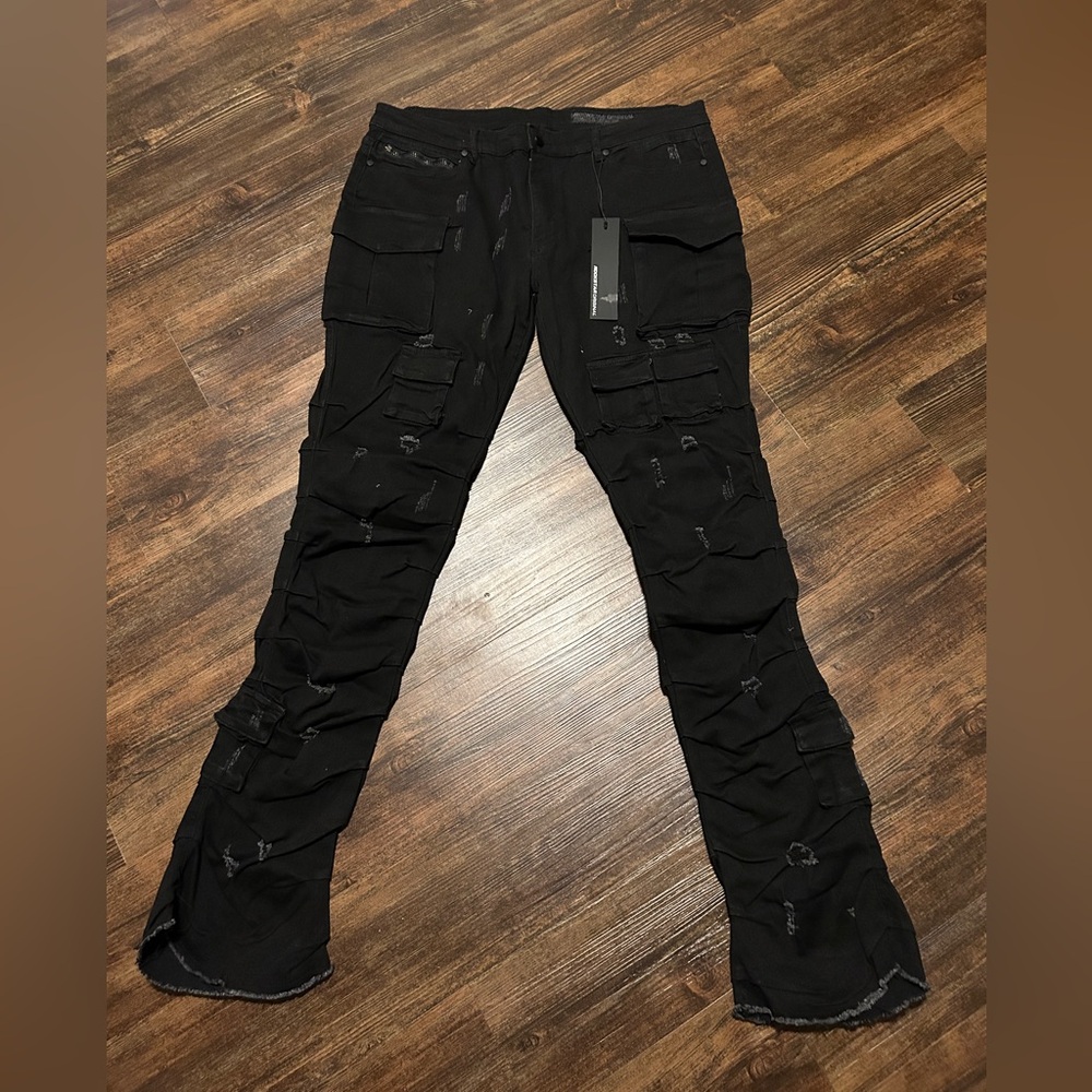 NWT Men’s Rockstar Original Gentry Black Stacked Flare Slim Fit Jeans, Sz40